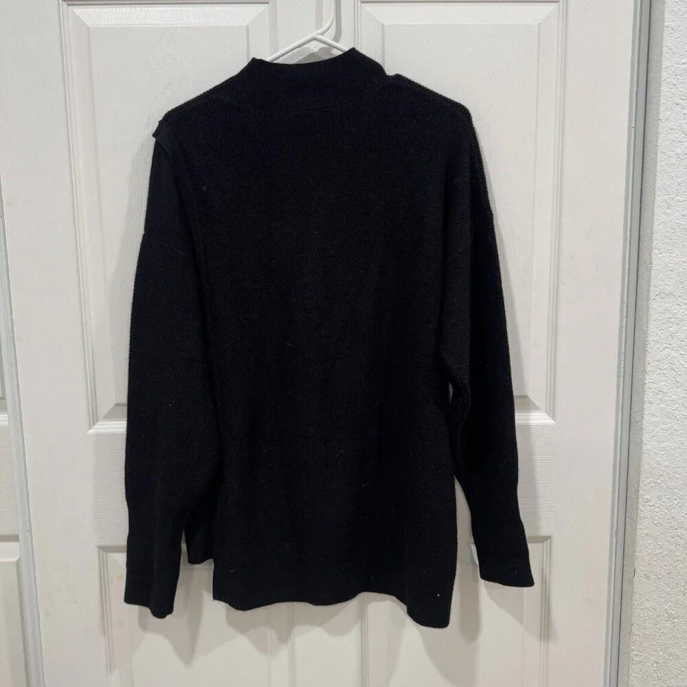 Halogen Women's Medium M Asymmetric Button‎ Mock Neck Stitch Mix Sweater Black